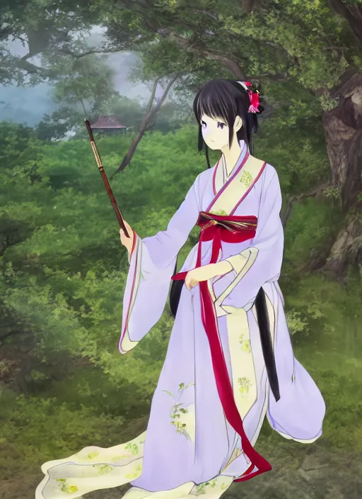 Prompt: beautiful seductive girl wearing hanfu, farm background, by kyoani in the style of shining resonance, by yuumei