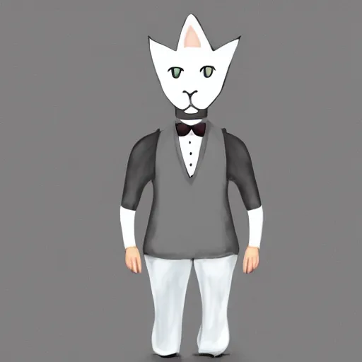 Image similar to waiter with a cat head, concept art