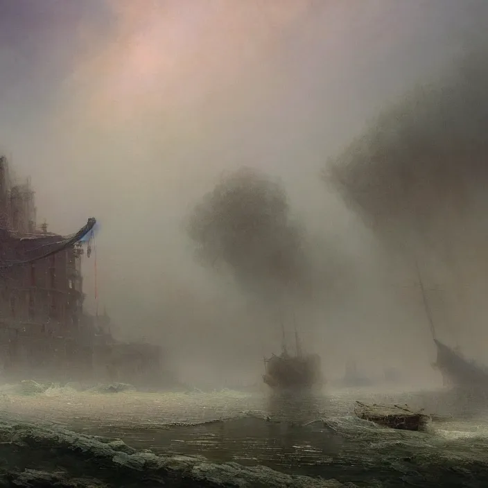 Prompt: a beautiful oil painting of prypiat by ivan aivazovsky and greg rutkowski and james gurney and frank lloyd and sung choi and monet, in style of impressionnisme. hyper detailed, sharp focus, soft light. unreal engine 5 lumen. ray tracing. trending on artstation. oil on canvas