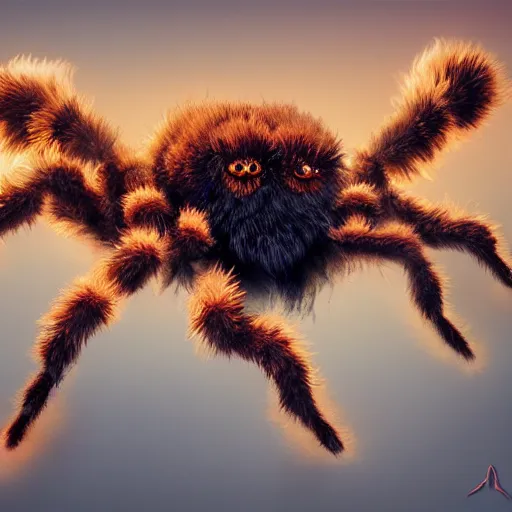 Prompt: fluffy tarantula, golden hour, fantasy, vivid colors, sharp focus, digital art, hyper - realistic, 4 k, unreal engine, highly detailed, hd, dramatic lighting by brom, trending on artstation