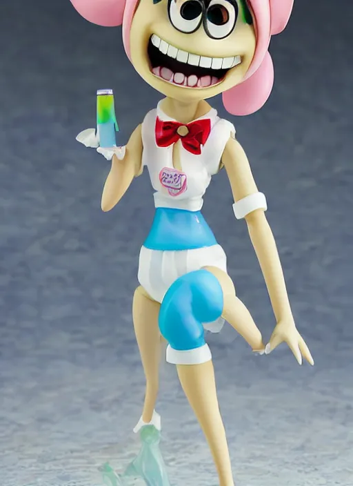 Prompt: a hyperrealistic Kotobukiya oil panting of a looney kawaii vocaloid figurine caricature with a big dumb goofy grin and pretty sparkling anime eyes featured on Wallace and Gromit by john kricfalusi