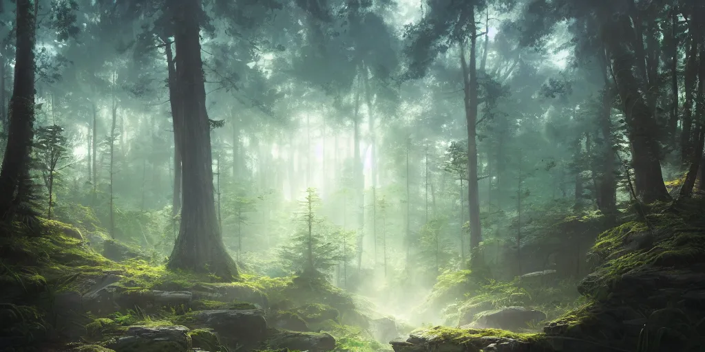 Image similar to a forest, detailed oil painting, cinematic angle, hyperrealistic, breathtaking, volumetric lighting, Studio Ghibli, Jessica Rossier, digital art, octane render, epic composition, trending on artstation, masterpiece