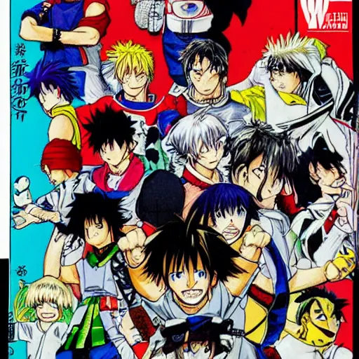 Image similar to a 90s cover of a shonen manga volume