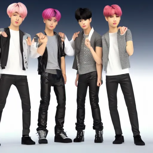 Image similar to bts boy band dolls octane render