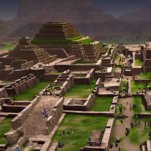 Prompt: super wide angle cinematic shot of an ancient incan city on a festive day, unreal engine, masterpiece