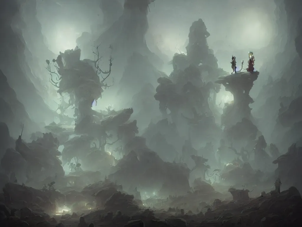 Prompt: realm of ghosts, by peter mohrbacher and mikko lagerstedt