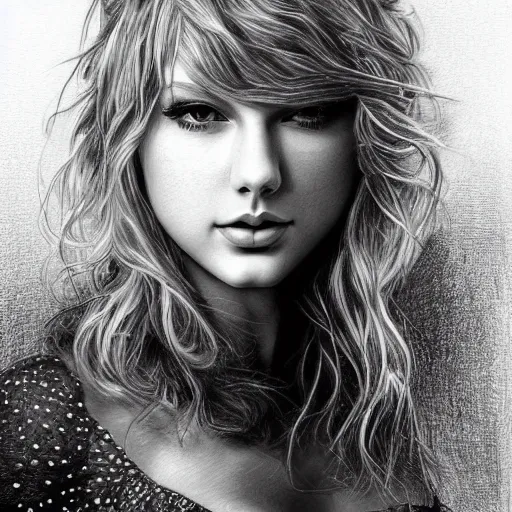 Prompt: pencil art, detailed portrait of taylor swift, intricate, hyper detailed, realistic, oil painting, by yoshitaka amano, cinematic lighting
