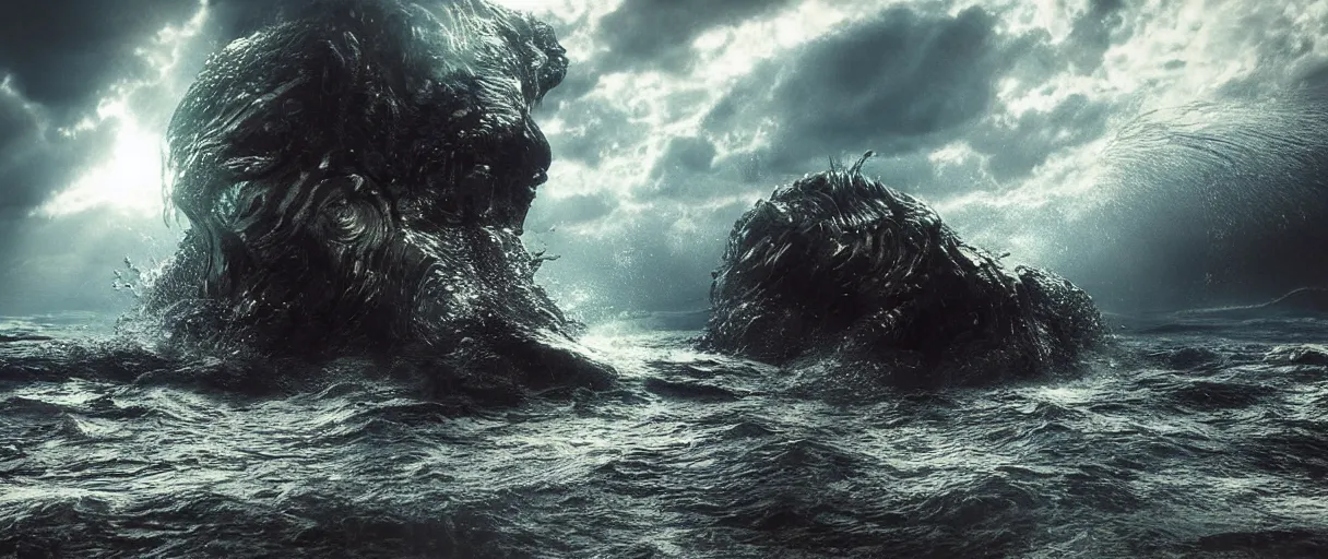 Prompt: ocean monster water flowing dramatic lighting establishing shot extremely high detail foto realistic cinematic lighting post processed