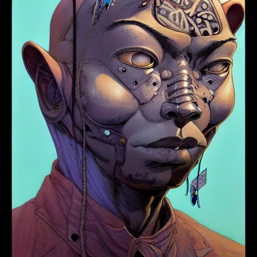 Image similar to citizen portrait soft light painted by james jean and katsuhiro otomo and erik jones, inspired by tribal blacksad, smooth face feature, intricate oil painting, high detail illustration, sharp high detail, manga and anime 1 9 9 9