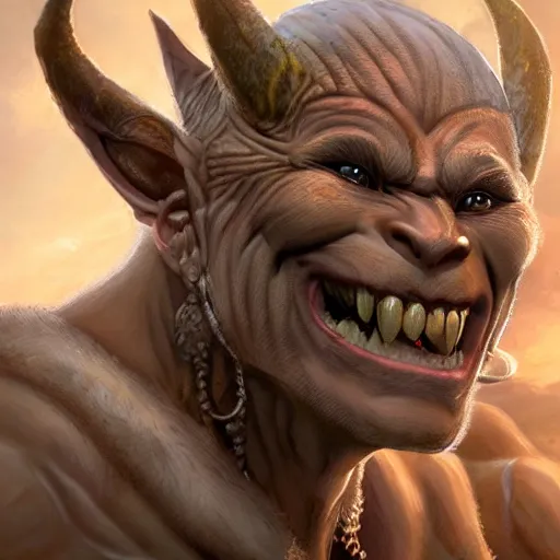 Image similar to a detailed portrait of a cute orc boy smiling, fantasy art illustration, incredibly highly detailed and realistic, 8 k, sharp focus