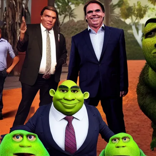 Image similar to pregnant bolsonaro with shrek, photorealistic, award winning, 8k,