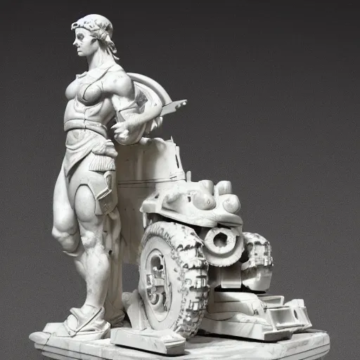 Image similar to a photo of a marble statue of a sherman tank by michelangelo, greek white marble, trending on artstation