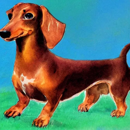 Image similar to jerry pinkney illustration of a dachshund