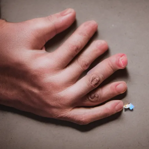 Image similar to normal man's hand with five fingers and a ring and a cigarette between the fingers