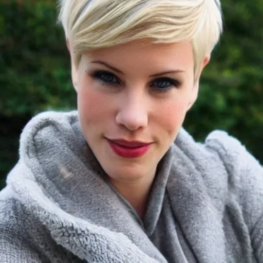 Prompt: beautiful picture of a lovely British woman with short blond hair, pixie cut, full body shot