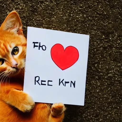 Image similar to cute orange tabby cat holding a sign with a red heart symbol