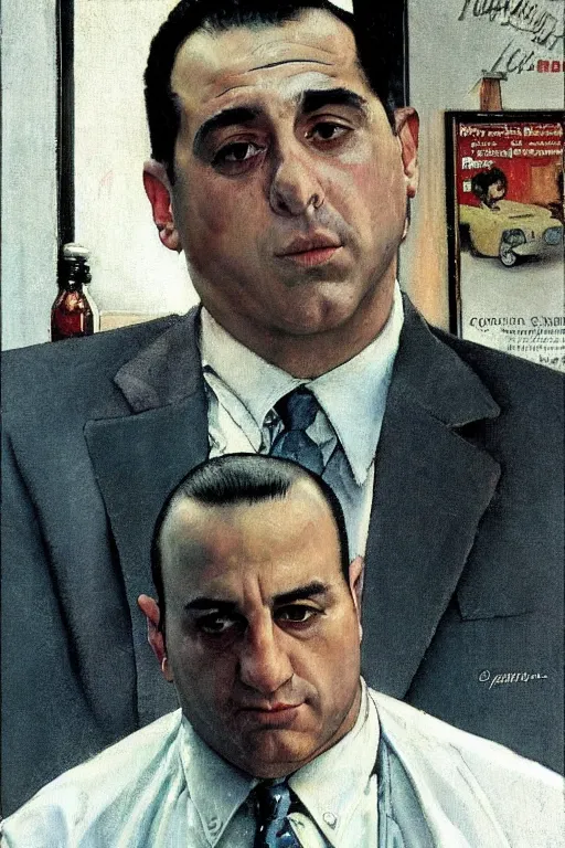 Image similar to paulie gaultieri from the sopranos painted by norman rockwell