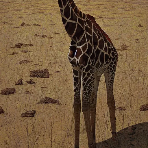 Prompt: a giraffe with hollowed inset sunken recessed spots, recessed, skeletal, bony, structural by Jeffrey Smith Chad Knight