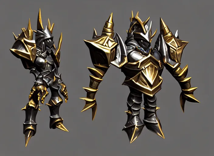 Image similar to metallic spiked shoulder pauldrons, stylized stl fantasy miniature, 3 d render, activision blizzard style, hearthstone style