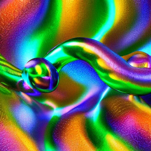 Prompt: highly textured iridescent-pearlescent-snakes wrapped around each other, 3D, digital art, octane render, blender cycles, photorealistic, 4k-ultra-hd, high dynamic range, seamless texture