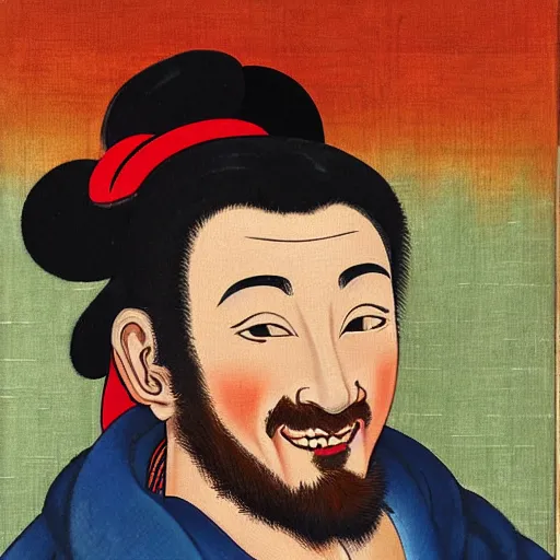 Image similar to portrait painting of happy Michelangelo di Lodovico in the style of ukiyoe