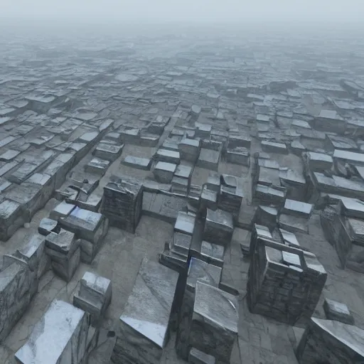 Image similar to a humongous city abandoned on a tundra biome, humongous view, rtx, smooth, cinematic
