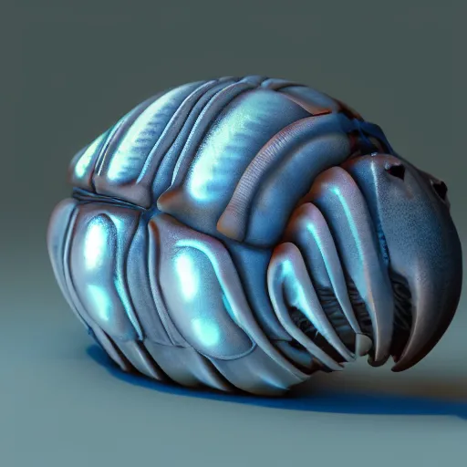 Image similar to cute isopod going to school, octane render, cute