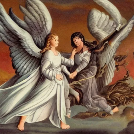 Image similar to an angel and a daemon is fighting