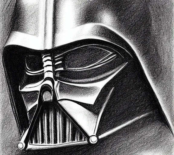 Prompt: beautiful pencil sketch portrait of Darth Vader by Vincent van Gogh; realistic-lighting