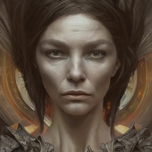 Image similar to portrait painting of a grey alien, ultra realistic, concept art, intricate details, eerie, highly detailed, photorealistic, octane render, 8 k, unreal engine. art by artgerm and greg rutkowski and alphonse mucha