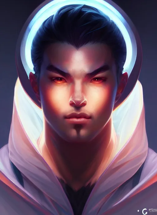 Image similar to symmetry!! portrait of yasuo, league of legends, tech wear, glowing lights!! intricate, elegant, highly detailed, digital painting, artstation, concept art, smooth, sharp focus, illustration, art by artgerm and greg rutkowski and alphonse mucha