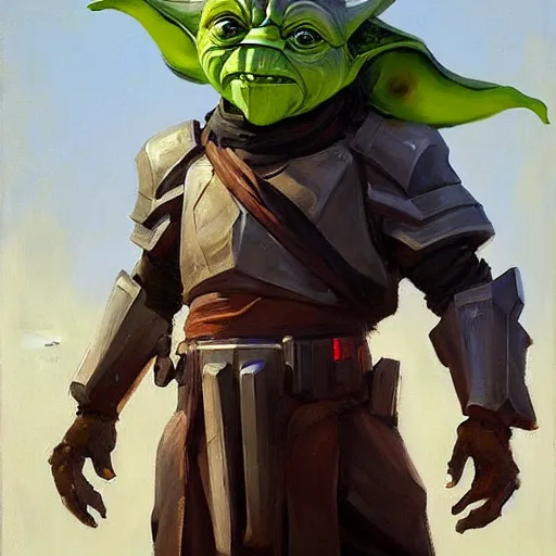 Image similar to greg manchess portrait painting of armored yoda as overwatch character, medium shot, asymmetrical, profile picture, organic painting, sunny day, matte painting, bold shapes, hard edges, street art, trending on artstation, by huang guangjian and gil elvgren and sachin teng