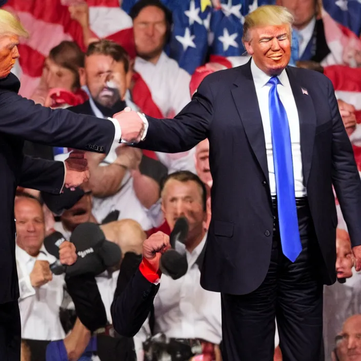 Prompt: donald trump in a boxing match with joe biden, high quality photo