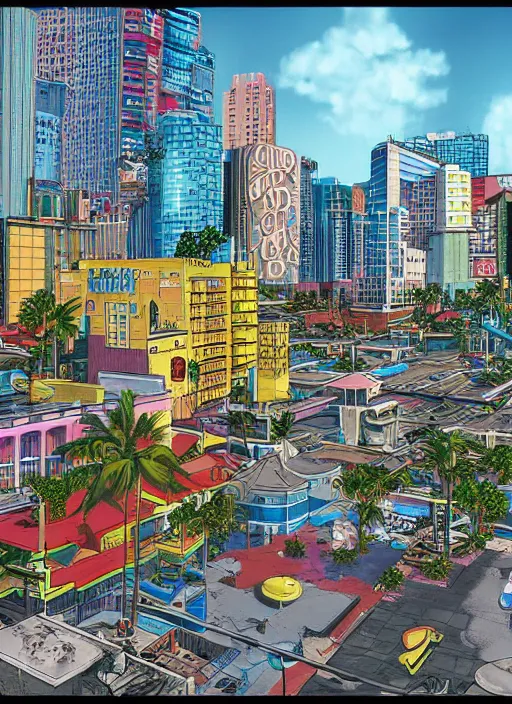 Image similar to highly detailed city gta vice city art,, fantasy art by stephen bliss