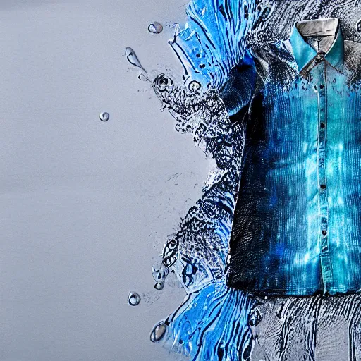 Image similar to an image of a shirt created from water, a shirt made of sea water, abstract art, cinematic photography