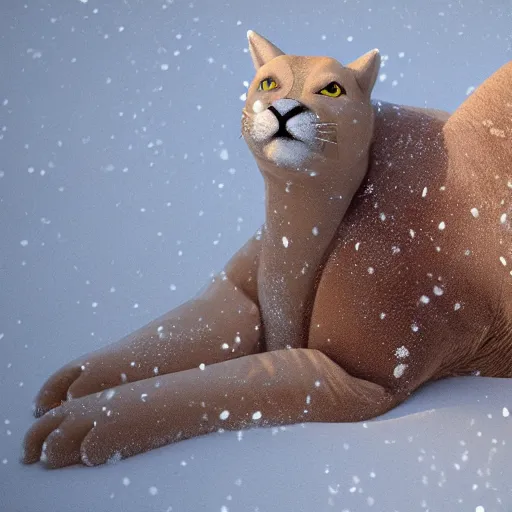 Prompt: cat made of snow licking a camel made of ice, photorealistic rendering, cinematic, movie still, highly detailed digital illustration, artstation