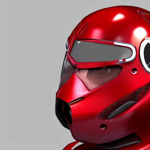 Image similar to Tokusatsu character based on Ferrari, red mechanical skinny body, chest plate with Ferrari logo, stylized motorcycle helmet, full body, unreal engine, 3D model