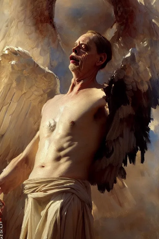 Image similar to beautiful detailed expressive impressionistic oil painting portrait of ancient roman god emperor steve buscemi levitating in angelic pose wearing the civic crown, art by anders zorn, wonderful masterpiece by greg rutkowski, expressive brush strokes, beautiful cinematic light, american romanticism by greg manchess, jessica rossier