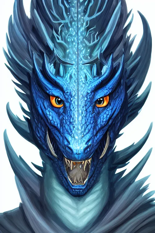 Image similar to half length portrait of a blue dragon sorcerer, nature lover, nerd, clumsy, electricity, comets, dragon, male, magical robes, high fantasy, d & d, by tyler jacobson, face details, extremely detailed, digital illustration