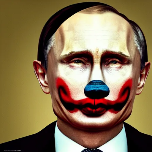 Image similar to vladamir putin as a sad clown, historical photo, high definition, hyperrealistic