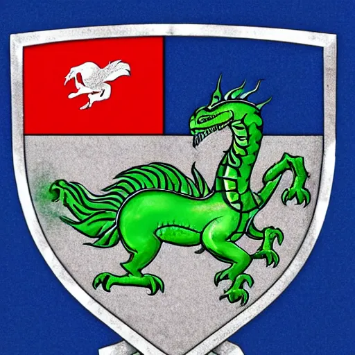 Image similar to coat of arms depicting a green sea dragon on a blue shield