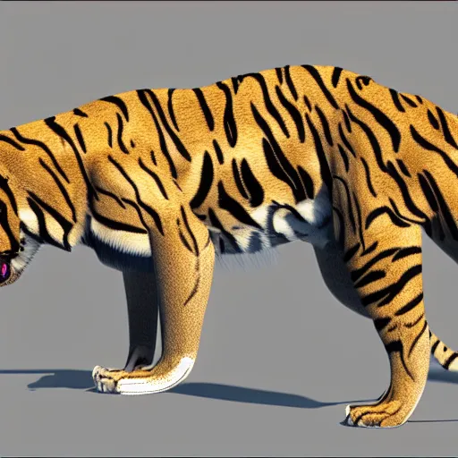 Prompt: 3D polygon model of a sabertooth tiger, no detail, designed in blender and unreal engine V, gray fur