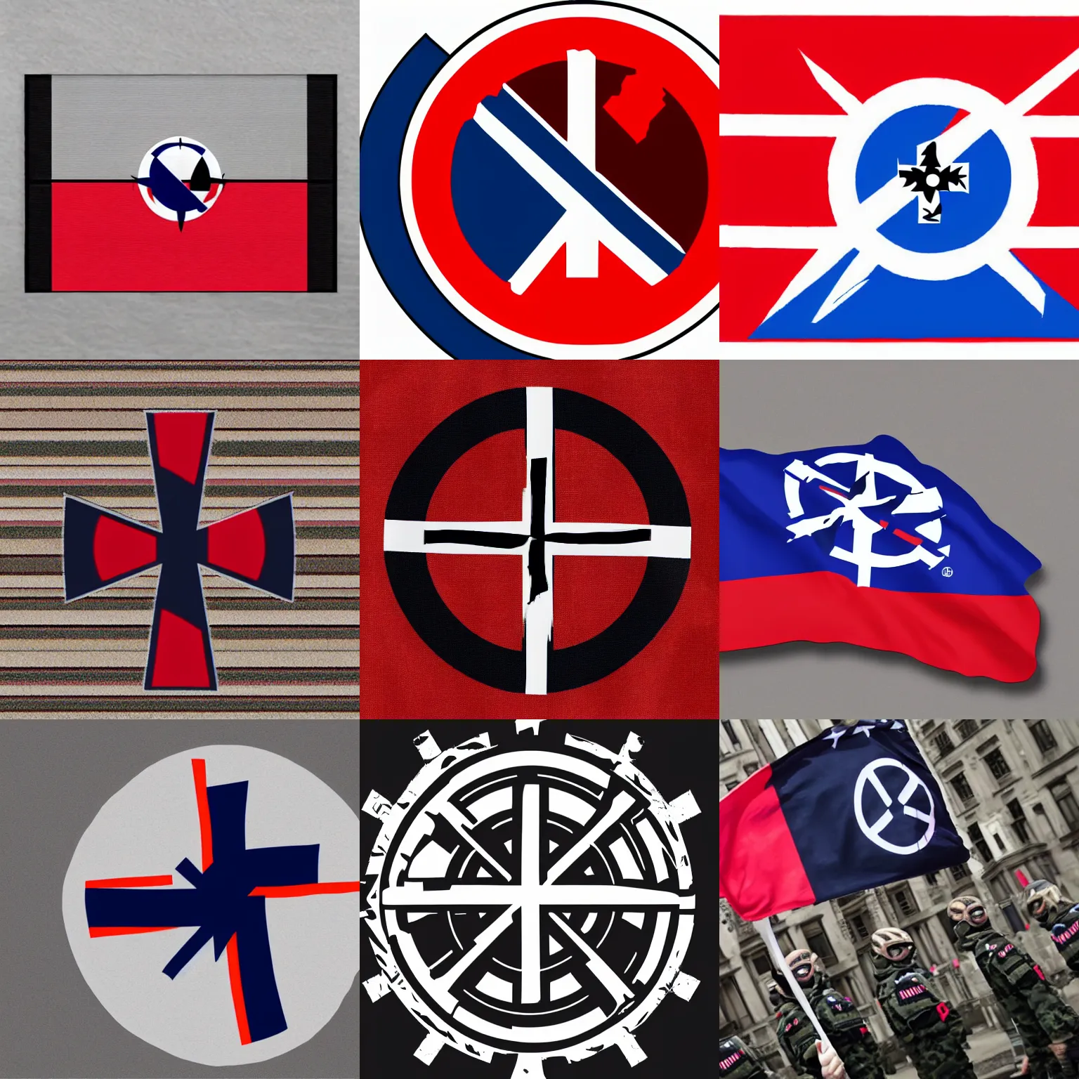 Prompt: a cross between the nato flag and antifa flag