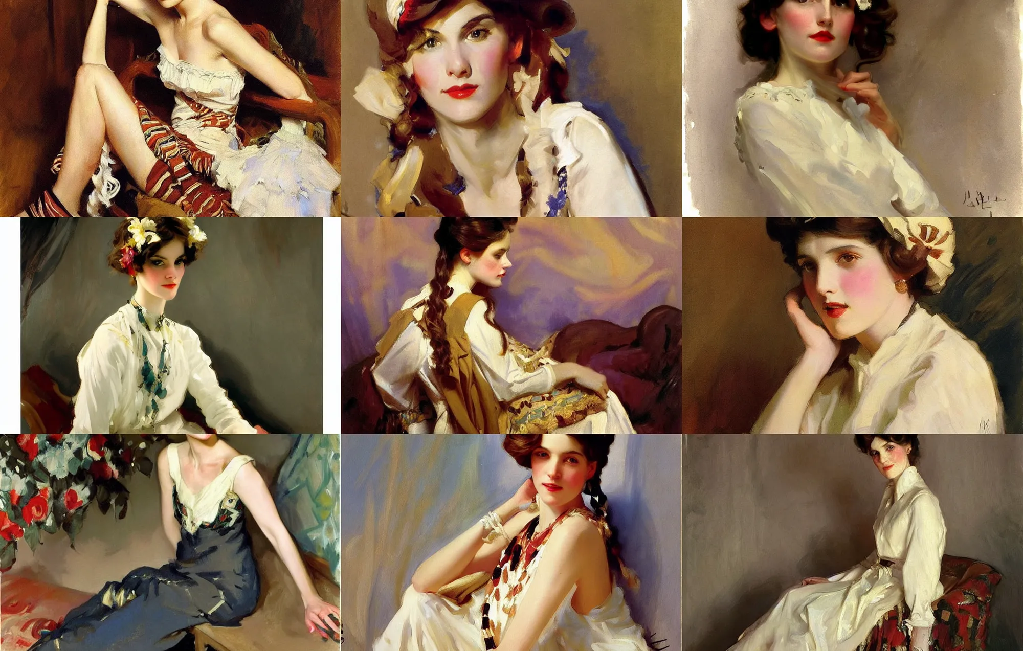 Prompt: painting by sargent and leyendecker. boho girl.