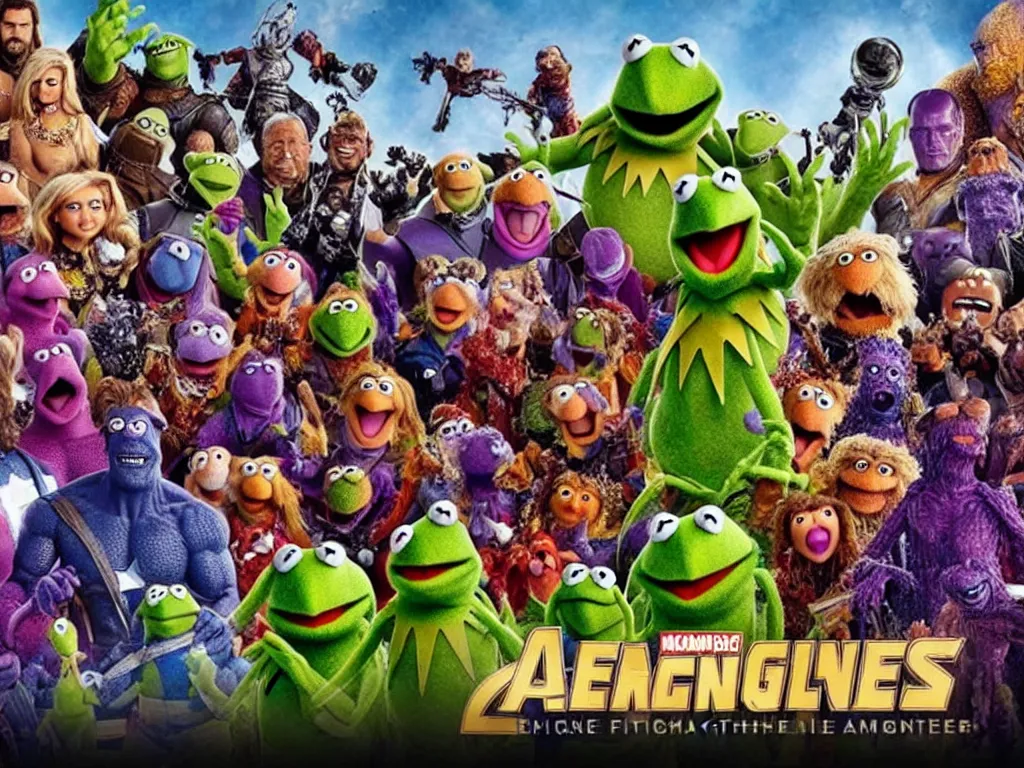 Prompt: The Muppets in the final fight against Thanos, Avengers Endgame, epic, cinematic