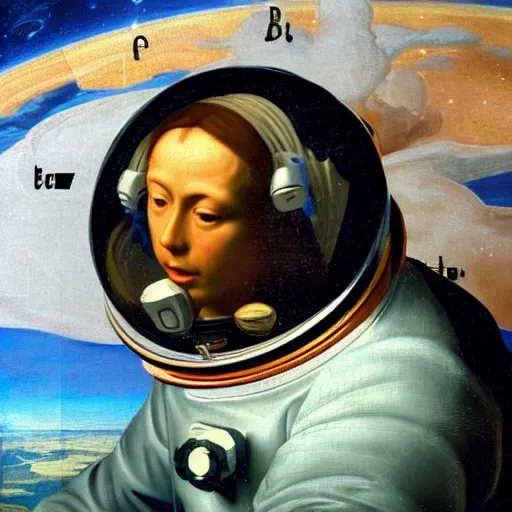 Prompt: an astronaut floating in space, in the style of a renaissance painting