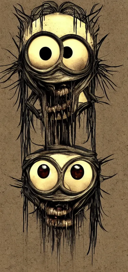 Image similar to a Minion in the style of Hr Giger