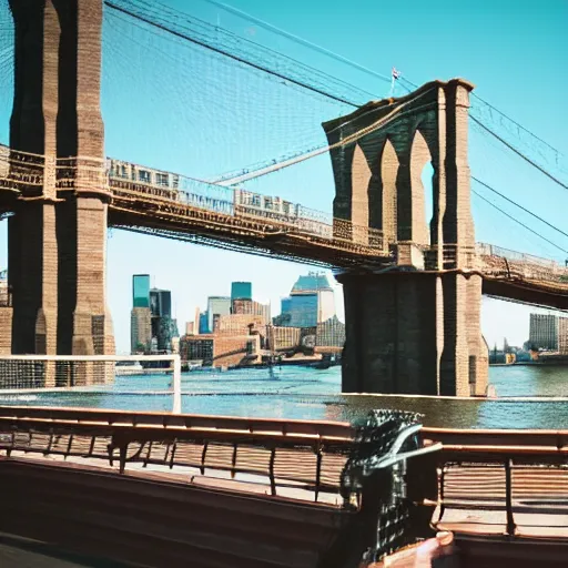 Image similar to photo of giant lizard on the Brooklyn Bridge, 50mm, beautiful photo