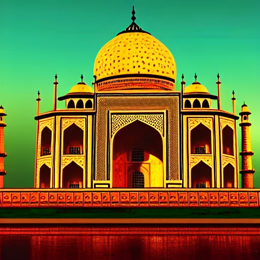 Image similar to taj mahal in cyberpunk futuristic times. 4 k, photorealistic.