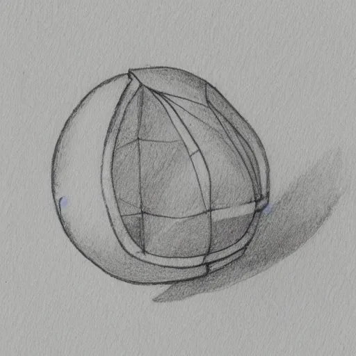 Image similar to an architect's technical drawing of a single lemon with construction lines in pencil and light watercolour shading